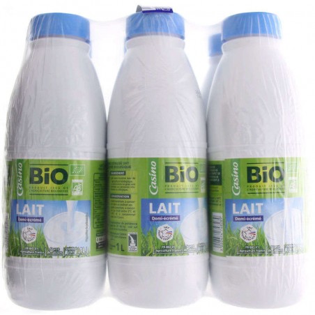 CASINO BIO Lait demi-écrémé 6x1L